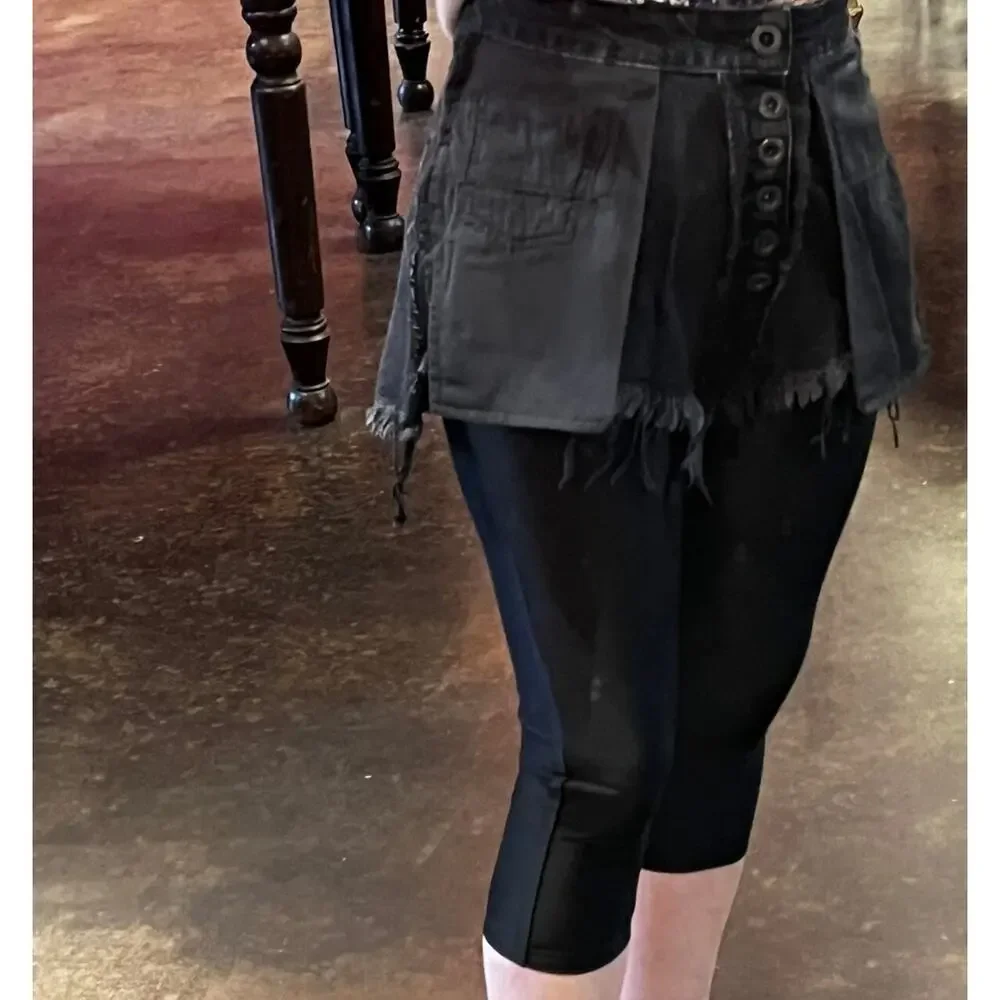 Ben Taverniti Unravel Project Hybrid Denim Skirt Overlay Leggings Size 25 Black - Picture 3 of 8